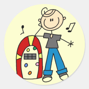 Stick Figure Boy with Jukebox Tshirts and Gifts Classic Round Sticker