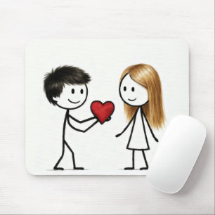 Stick Figure Boy with Red Heart Mouse Mat