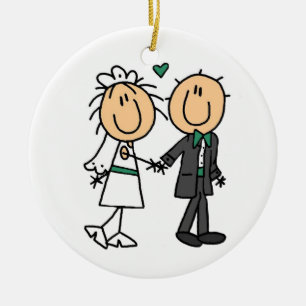 Stick Figure Bride and Groom T-shirts and Gifts Ceramic Tree Decoration