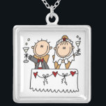 Stick Figure Bride and Groom Toasting  Necklace<br><div class="desc">A stick figure bride and groom toast to their new life together on a necklace any bride to be who loves stick figures is sure to adore!</div>