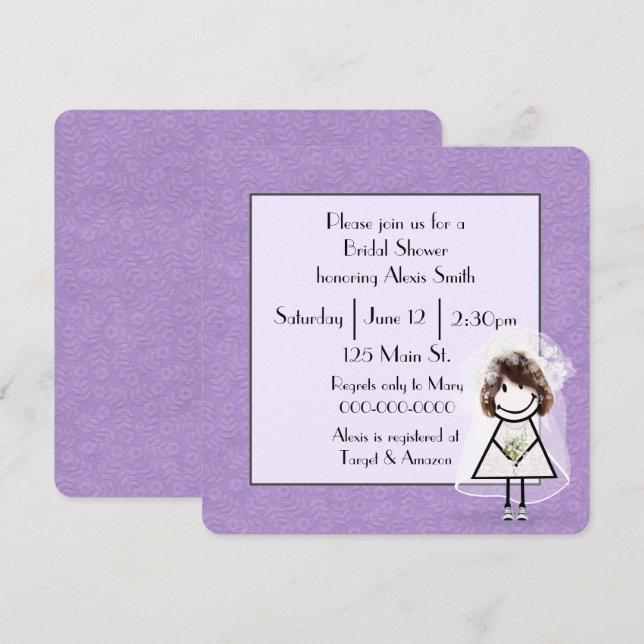 Stick Figure Bride for Bridal Shower  Invitation (Front/Back)