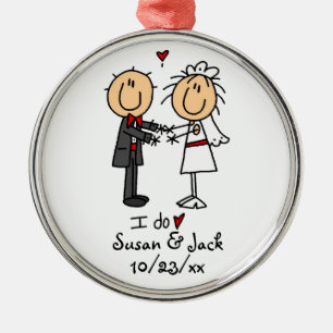Stick Figure Bride & Groom Personalised Metal Tree Decoration