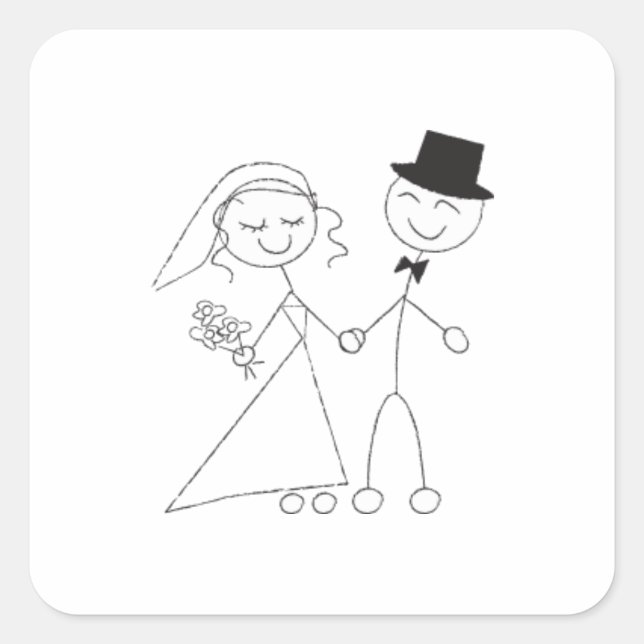 Stick Figure Bride & Groom Square Sticker (Front)