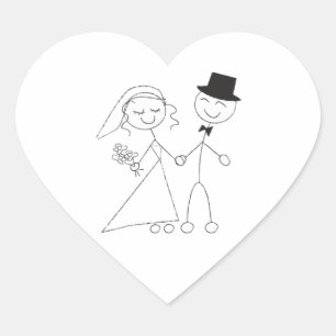 Stick Figure Bride & Groom Wedding Hearts Heart Sticker
