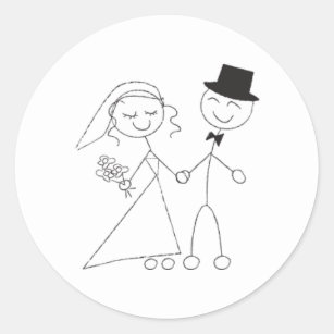 Stick Figure Bride & Groom Wedding RSVP Invitation Classic Round Sticker