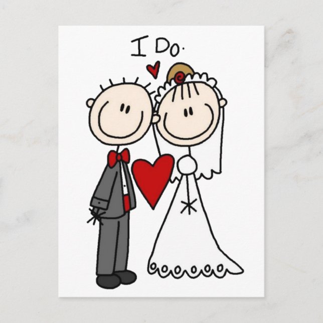 Stick Figure Bride & Groom Wedding Save the Date Postcard (Front)