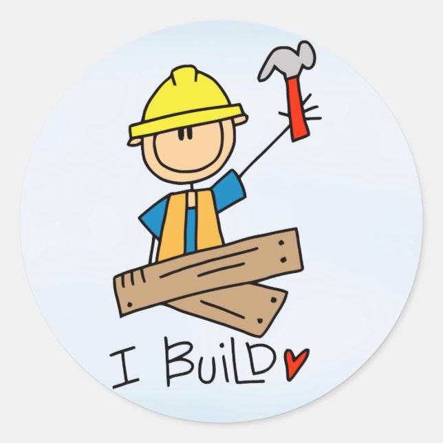 Stick Figure Carpenter Classic Round Sticker (Front)