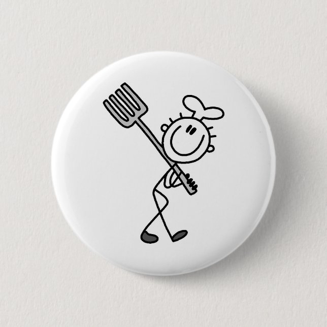 Stick Figure Chef with Fork 6 Cm Round Badge (Front)