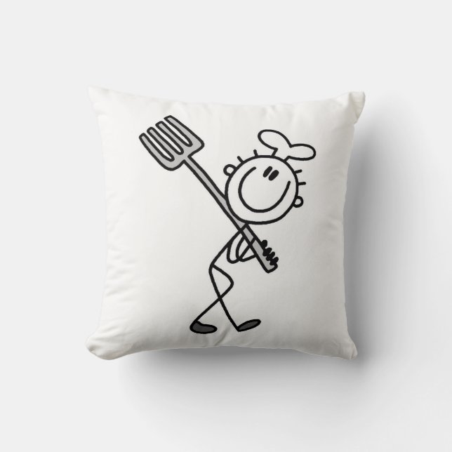 Stick Figure Chef With Fork Cushion (Front)