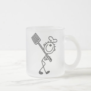 Stick Figure Chef With Fork Frosted Glass Coffee Mug