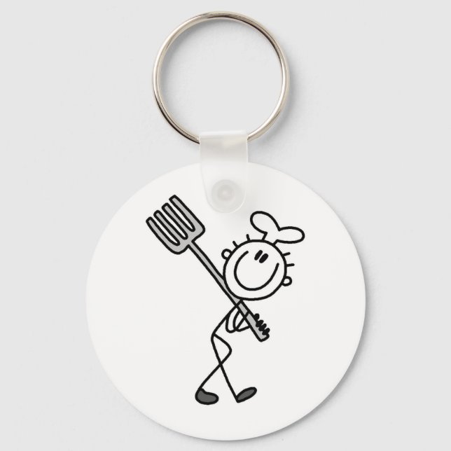 Stick Figure Chef With Fork Key Ring (Front)