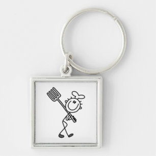 Stick Figure Chef With Fork Key Ring