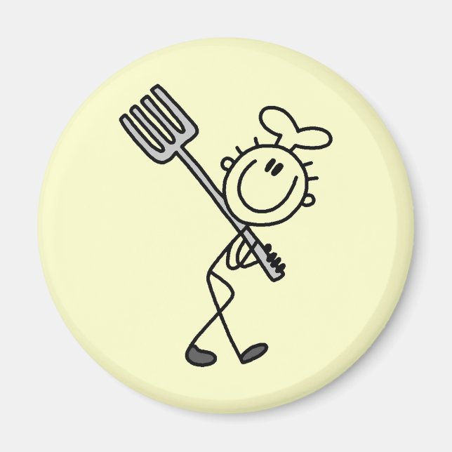 Stick Figure Chef With Fork Magnet (Front)