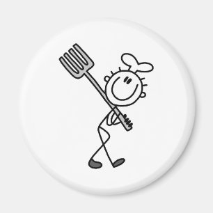 Stick Figure Chef with Fork Magnet