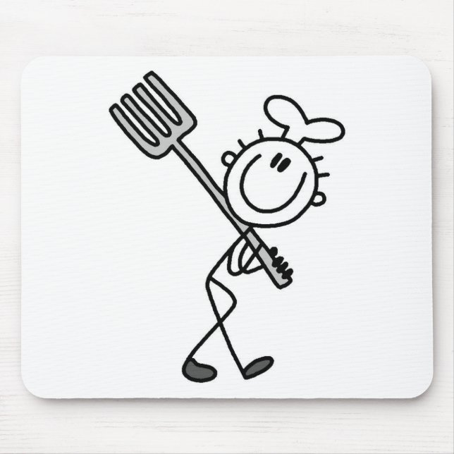 Stick Figure Chef With Fork Mouse Mat (Front)