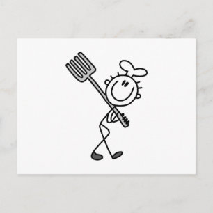 Stick Figure Chef With Fork Postcard