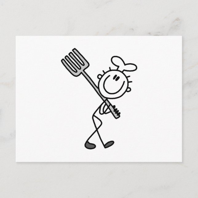 Stick Figure Chef With Fork Postcard (Front)