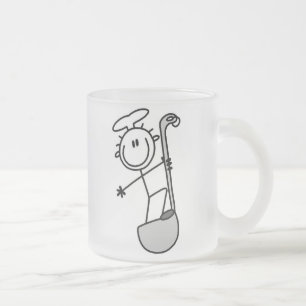 Stick Figure Chef with Ladle Frosted Glass Coffee Mug