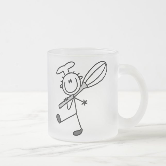 Stick Figure Chef with Whipper Frosted Glass Coffee Mug (Right)