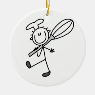 Stick Figure Chef With Whisk Ceramic Tree Decoration