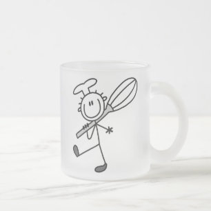 Stick Figure Chef With Whisk Frosted Glass Coffee Mug