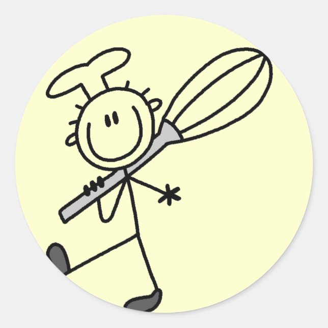 Stick Figure Chef with Whisk Tshirts Classic Round Sticker (Front)