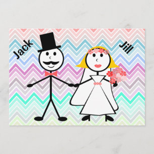 Stick Figure Chevron Jack and Jill Wedding Shower Invitation