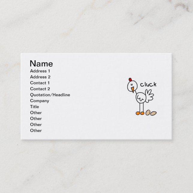 Stick Figure Chicken T-shirts and Gifts Business Card (Front)