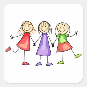 Stick Figure Children Square Sticker