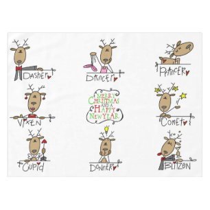 Stick Figure Christmas Reindeer Holiday Tablecloth