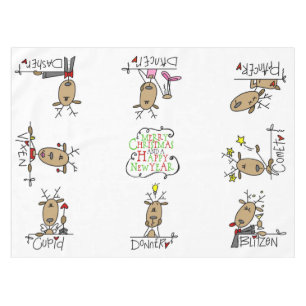 Stick Figure Christmas Reindeer Holiday Tablecloth