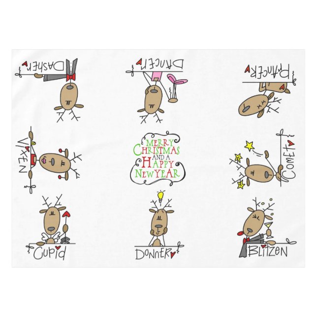 Stick Figure Christmas Reindeer Holiday Tablecloth (Front (Horizontal))