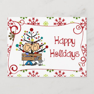 Stick Figure Couple Happy Holidays Postcard