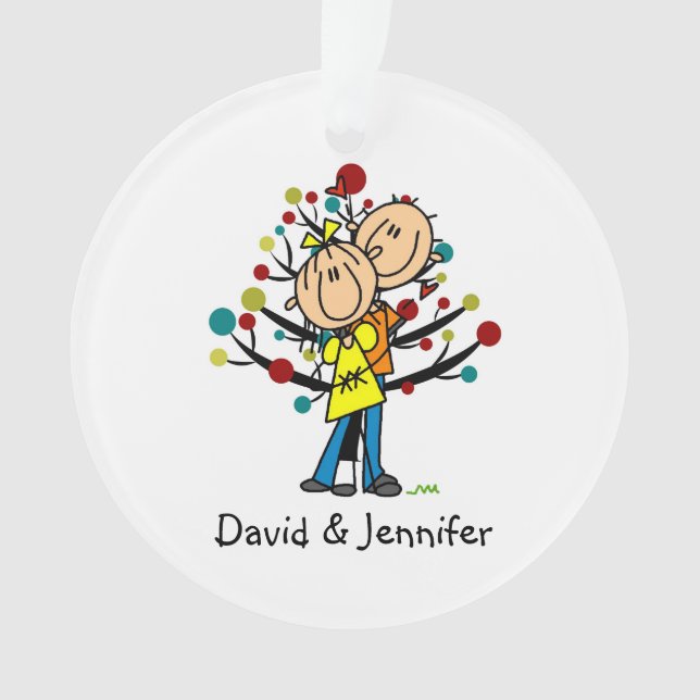 Stick Figure Couple in Love Christmas Ornament (Front)