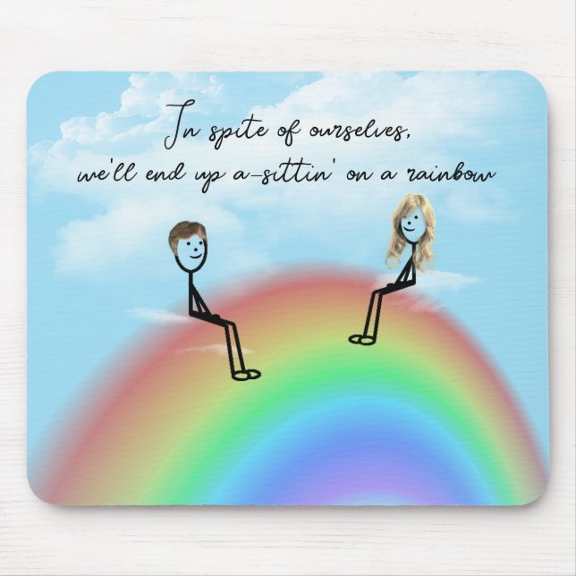 Stick Figure Couple On a Rainbow Mouse Mat (Front)