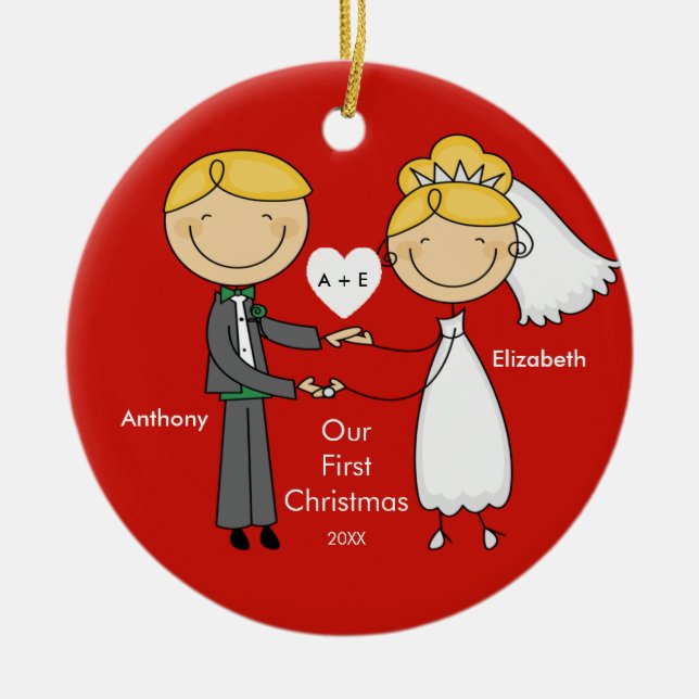 Stick Figure Couple Our First Christmas Ornament (Front)