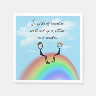 Stick Figure Couple Sitting On a Rainbow Napkin