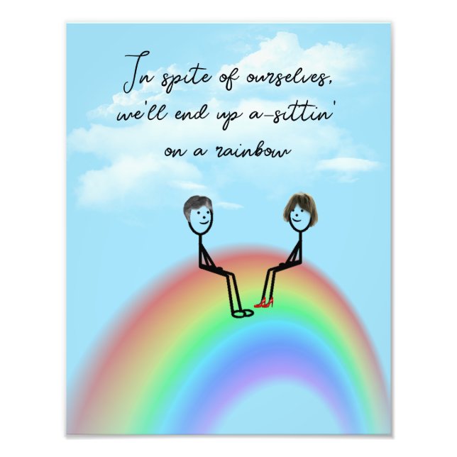 Stick Figure Couple Sitting On a Rainbow Photo Print (Front)