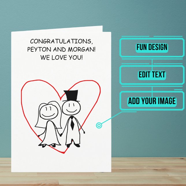 Stick Figure Couple Wedding Day Congratulations Card (Send your love and congratulations with a modern and unique twist.)