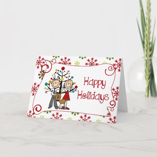 Stick Figure Couple With Dog Christmas Holiday (Front)