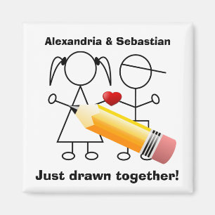 Stick Figure Couple With Heart Drawn Together Magnet