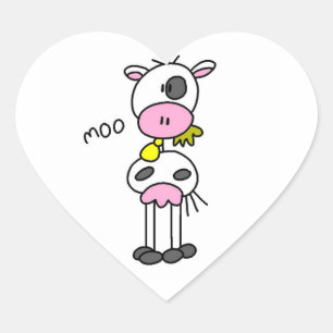 Stick Figure Cow T-shirts and GIfts Heart Sticker