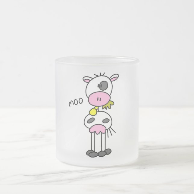 Stick Figure Cow Tshirts and Gifts Frosted Glass Coffee Mug (Center)