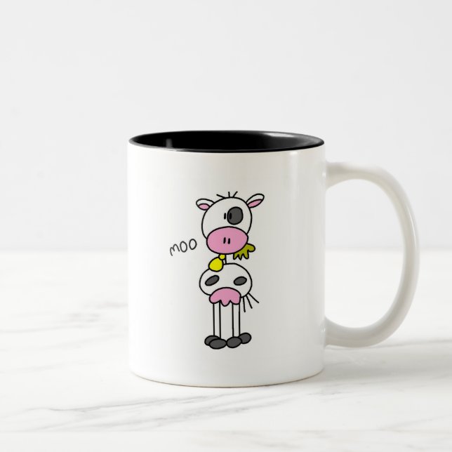 Stick Figure Cow Tshirts and Gifts Two-Tone Coffee Mug (Right)
