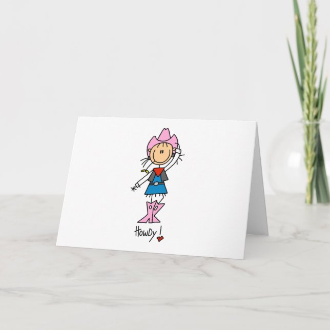 Stick Figure Cowgirl in Pink Hat/Boots Cards (Front)