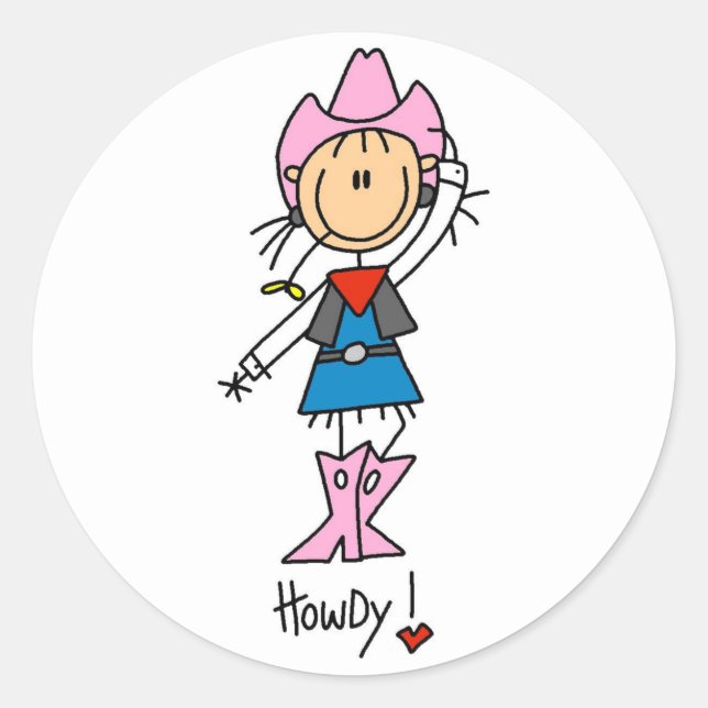 Stick Figure Cowgirl in Pink Hat/Boots Sticker (Front)