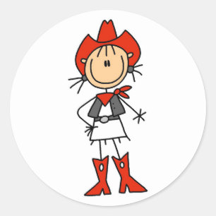 Stick Figure Cowgirl Red Hat and Boots Stickers