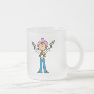 Stick Figure Cowgirl Sheriff Tshirts Frosted Glass Coffee Mug
