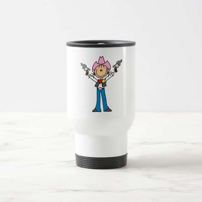 Stick Figure Cowgirl Sheriff Tshirts Travel Mug (Center)