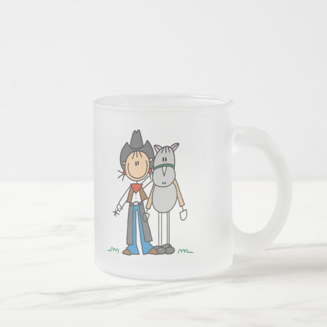 Stick Figure Cowgirl with Horse Tshirts Frosted Glass Coffee Mug (Right)